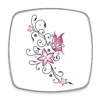 Flowers with filigree floral ornament, butterfly - Square fridge magnet - white - Front