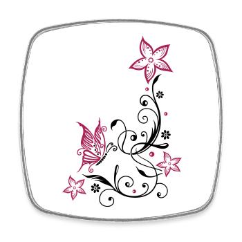 Flowers with filigree floral ornament, butterfly - Square fridge magnet - white - Front