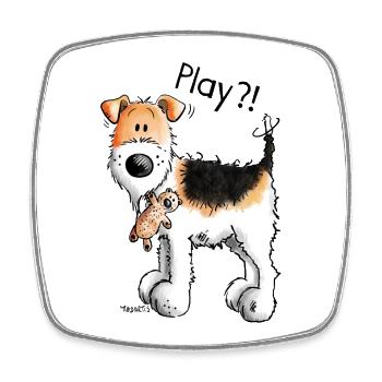Foxterrier Play - Spielen - Hund - Freunde - Comic - Viereckiger Kühlschrankmagnet - Weiß - Vorne