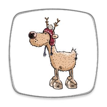 Happy Reindeer - Bobble Cap - Winter - Wild - Gift - Square fridge magnet - white - Front