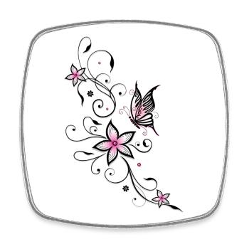 Filigree ornament with butterfly and flowers. - Square fridge magnet - white - Front