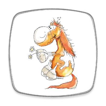 Pferd mit Blume - Pferde - Pony - Fuchs - Geschenk - Viereckiger Kühlschrankmagnet - Weiß - Vorne