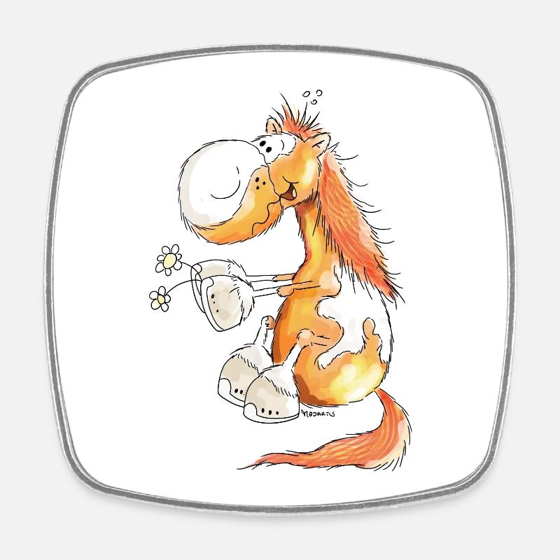 Pferd mit Blume - Pferde - Pony - Fuchs - Geschenk - Viereckiger Kühlschrankmagnet - Weiß