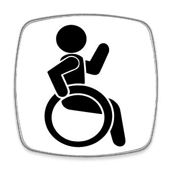 Waving wheelchair user # - Square fridge magnet - white - Front