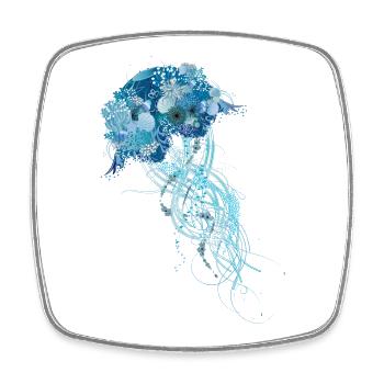 blue jellyfish with corals, shells and sea anemones - Square fridge magnet - white - Front