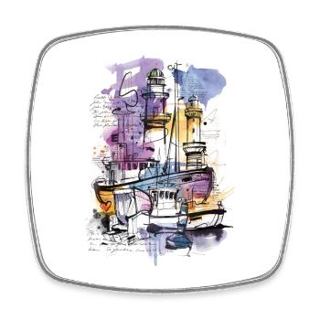 Hafen Aquarell - Viereckiger Kühlschrankmagnet - Weiß - Vorne