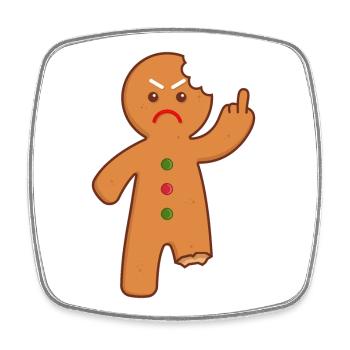 Lebkuchenmann Stinkefinger Mittelfinger - Viereckiger Kühlschrankmagnet - Weiß - Vorne