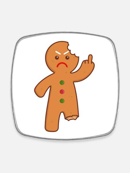 Lebkuchenmann Stinkefinger Mittelfinger - Viereckiger Kühlschrankmagnet - Weiß