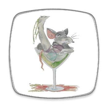 Ratfoodz' Rattini - Cocktailratte im Glas - Viereckiger Kühlschrankmagnet - Weiß - Vorne