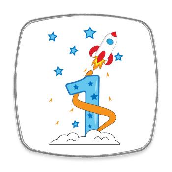 1st Birthday Baby Child Rocket - Square fridge magnet - white - Front