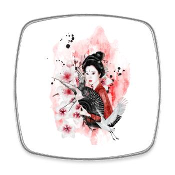 Geisha Sakura Japanese Motif Watercolor - Square fridge magnet - white - Front