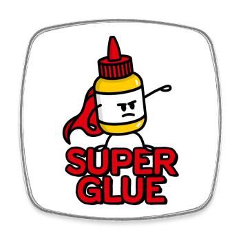 Superheld Super glue lustige Superkleber Cartoon - Viereckiger Kühlschrankmagnet - Weiß - Vorne