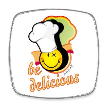 cheerful smiley face with large chef's hat - Square fridge magnet - white - Front
