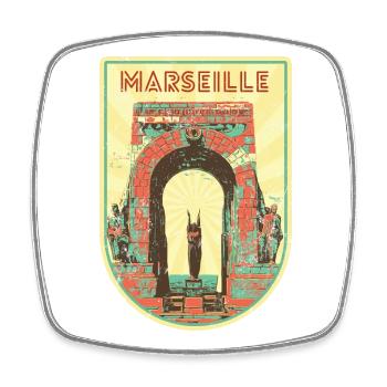 Retro badge, Marseille France is my hometown - Square fridge magnet - white - Front