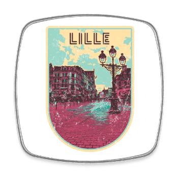 Retro-Abzeichen, Lille Frankreich ist meine Heimatstadt - Viereckiger Kühlschrankmagnet - Weiß - Vorne