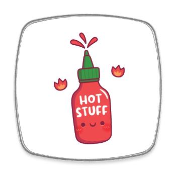 Cute Hot Stuff Hot Sauce Bottle - Square fridge magnet - white - Front