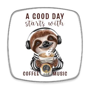 Funny sloth A good day starts with coffee - Square fridge magnet - white - Front