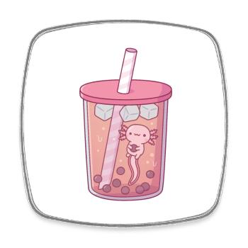 Cute Axolotl In Bubble Tea - Square fridge magnet - white - Front