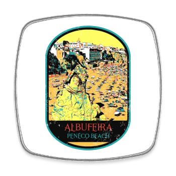 Albufeira Algarve Portugal, plage été soleil rétro - Magnet carré - blanc - Devant