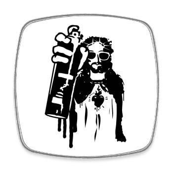cooler Street Art Jesus - Sprayer im Graffiti Stil - Viereckiger Kühlschrankmagnet - Weiß - Vorne