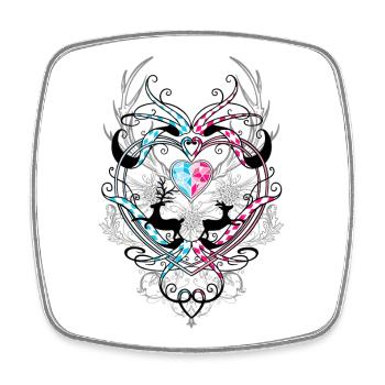 Bois de cerf Edelweiss et cœur - Magnet carré - blanc - Devant