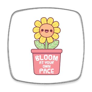 Cute Yellow Flower Bloom At Your Own Pace Saying - Square fridge magnet - white - Front