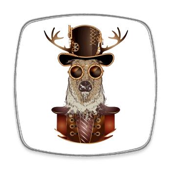 Cerf steampunk avec chapeau cylindrique et lunettes - Magnet carré - blanc - Devant