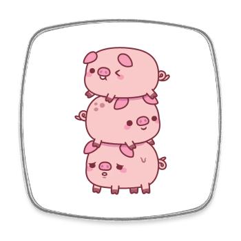 Pile mignonne de trois petits cochons drôle - Magnet carré - blanc - Devant