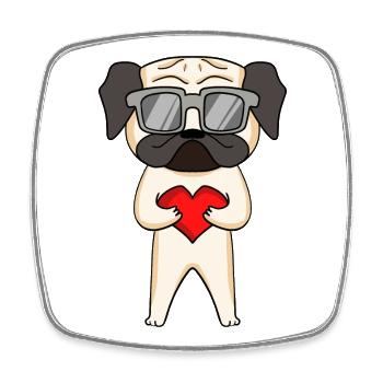 Mops mit Sonnenbrille und Herz - Viereckiger Kühlschrankmagnet - Weiß - Vorne