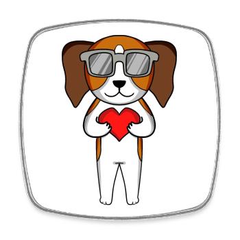 Beagle mit Sonnenbrille und Herz - Viereckiger Kühlschrankmagnet - Weiß - Vorne