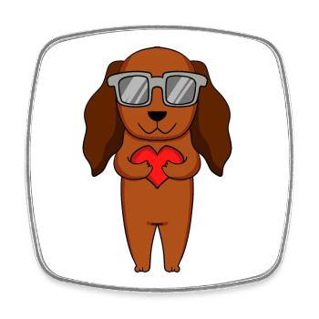 Dackel mit Sonnenbrille und Herz - Viereckiger Kühlschrankmagnet - Weiß - Vorne