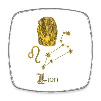 Signe du zodiaque Lion 3D, or - Magnet carré - blanc - Devant