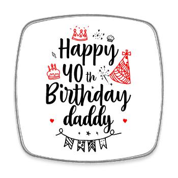 Red Birthday Doodle Party - Square fridge magnet - white - Front