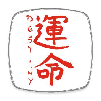 Rotes japanisches Kanji für das Wort Schicksal - Viereckiger Kühlschrankmagnet - Weiß - Vorne