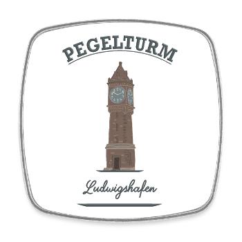 Pegelturm Ludwigshafen - Viereckiger Kühlschrankmagnet - Weiß - Vorne