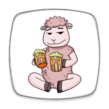 Schaf mit Biergläser Bier Saufen Alkohol - Viereckiger Kühlschrankmagnet - Weiß - Vorne
