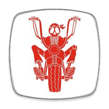 Squelette motard rouge - Magnet carré - blanc - Devant