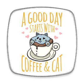 Cat in the Coffee Mug with Positive Message - Square fridge magnet - white - Front