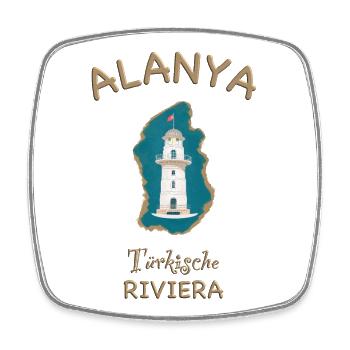 Alanya , Leuchtturm, Türkische Riviera - Viereckiger Kühlschrankmagnet - Weiß - Vorne