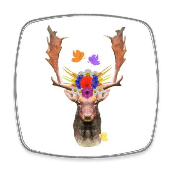 blumenmuster, hirschkopf, waldtiere - Viereckiger Kühlschrankmagnet - Weiß - Vorne