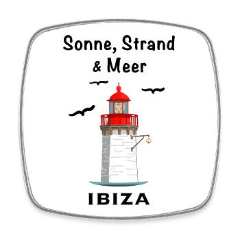 Ibiza Hafen, Leuchtturm, Sonne, Strand und Meer - Viereckiger Kühlschrankmagnet - Weiß - Vorne