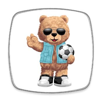 Cooler Bär mit Ball Fussball - Viereckiger Kühlschrankmagnet - Weiß - Vorne