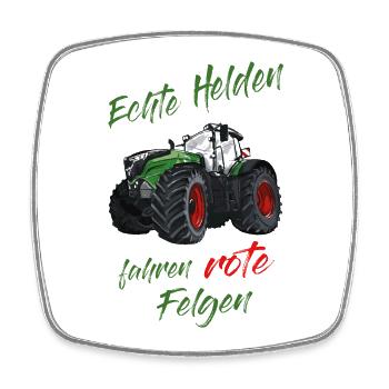 Echte Helden fahren rote Felgen! Traktor Spruch - Viereckiger Kühlschrankmagnet - Weiß - Vorne