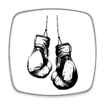 Gants de boxe suspendus noir - Magnet carré - blanc - Devant