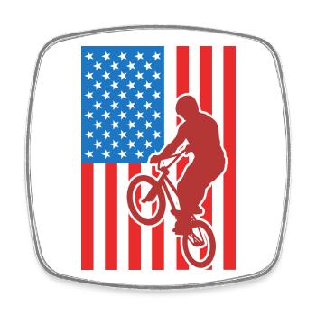 Patriotic BMX cyclist - Square fridge magnet - white - Front