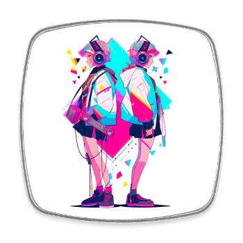 Anime Aesthetics Headphones Twins - Viereckiger Kühlschrankmagnet - Weiß - Vorne