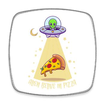 Alien Pizza 1 - Square fridge magnet - white - Front
