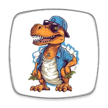 Dino cool avec casquette tendance et lunettes de soleil - Magnet carré - blanc - Devant