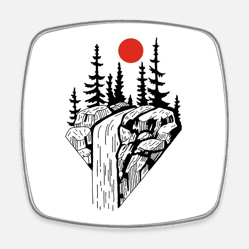 La cascade noire et le soleil rouge - Magnet carré - blanc