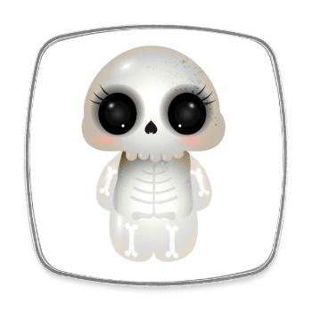 cute skull with dark eye sockets and eyelashes - Square fridge magnet - white - Front
